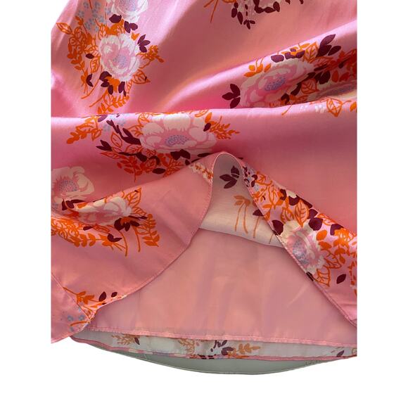Les Reveries One Sleeve Pink Satin Floral Print Mini Dress size 0 - Picture 11 of 15
